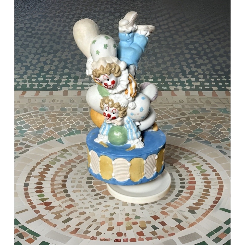 Enesco Vintage Porcelain Rotating Clown Music Box Plays " Send in The Clowns "